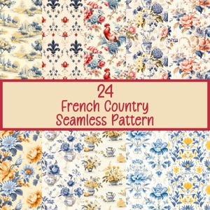 Franse land naadloze patronen PNG digitale downloadbundel - woondecoratiepatronen - bloemenprint downloaden - commercieel en POD-gebruik