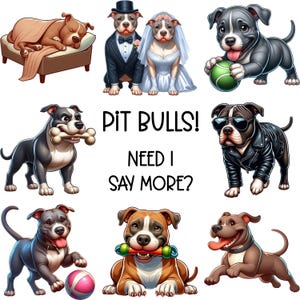 45 Pit Bulls Clipart PNG and SVG Sublimation Bundle Digital Download - Dog Images - Pet Motif - Pit Bull Graphics - Commercial and POD Use