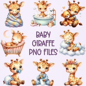 75 aquarel babygiraf clipart PNG sublimatie bundel digitale download - kinderkamer kunst - babygiraf beelden - commercieel gebruik