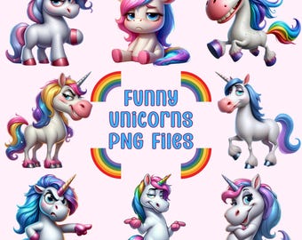 Funny Unicorn Clipart Bundle: PNG Images for Sublimation (Digital Download