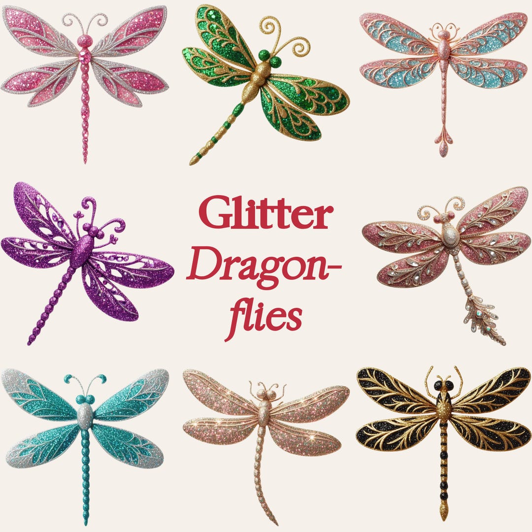 95 Glitter Dragonflies Clipart PNG and SVG Sublimation Bundle Digital ...