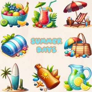 45 Summer Days Clipart PNG and SVG Sublimation Bundle Digital Download - Summer Themed Images, Beach Elements - Commercial and POD Use