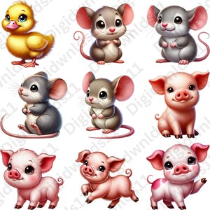 This is 9 of the 70 baby farm animals included in this PNG sublimation bundle digital download including one duck, 4 mice, and 4 piglets.