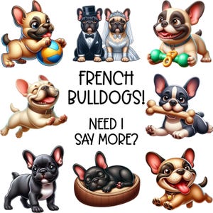 45 Buldogues Franceses Clipart PNG e SVG Pacote de Sublimação para Download Digital - Imagens de Cachorros Fofos - Gráficos de Animais de Estimação - Uso Comercial e POD