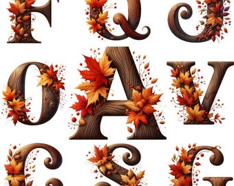 Autumn Alphabet Clipart Bundle: Fall Leaves PNG, Commercial Use (Digital Download))