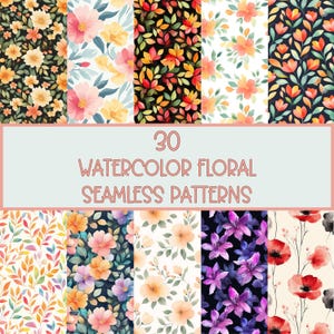 Paquete de descarga digital PNG de patrón floral sin costuras de acuarela - Patrones de flores - Arte natural - Uso comercial y POD - Archivo PNG sin costuras