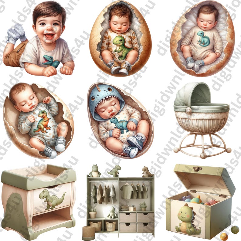Baby Boy Dinosaur PNG Clipart and Sublimation - Shower Bundle (digital ...