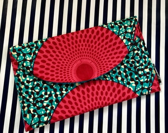 Red Ankara Clutch Bag, Ankara Print Clutch, Bridesmaids Gifts, Gifts for Her, African Print Bag