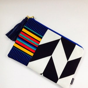 Black and White Clutch, Chevron and African Print Bag, Small Cosmetic Bag, Holiday Gift Guide, Woman&#39;s Fashion,