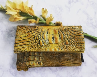Yellow leather Fold Over Clutch Bag, Yellow Clutch, Fall Trend Clutch Bag