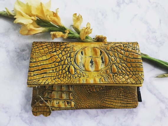 Yellow Leather Fold Over Clutch Bag Yellow Clutch Fall Trend 