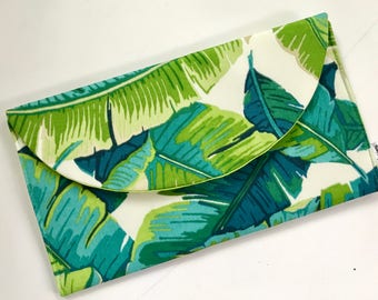 Palm Leaf Clutch Bag, Tropical Print Clutch Bag