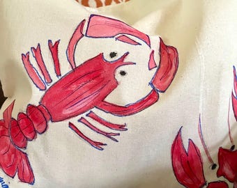Hand Painted Lobster Tote Bag: Whimsical Market Bag