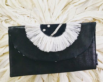 Statement Clutch Bag, Black African Print Clutch, Black Clutch Bag, Black Mudcloth Clutch Bag