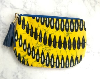 Yellow African Print Wax Cloth Pouch, Small Pouch