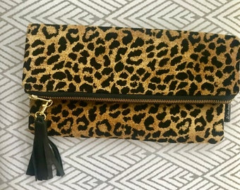 Leopard Print Foldover Clutch,