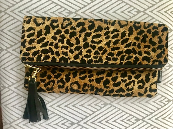 foldover clutch leopard