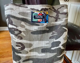 Burlap Market Bag| Camo Tote