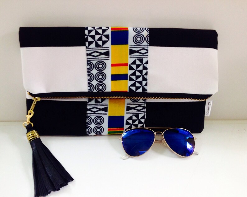 Black and White Clutch, Stripe Foldover Clutch Bag, Tribal Print Clutch Bag, Summer Clutch, Bridesmaids Gift image 3