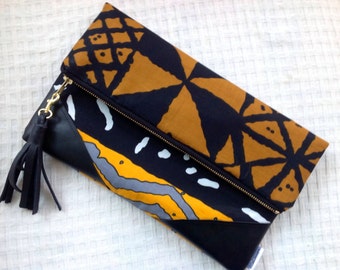 Tribal Clutch, African Print Foldover Clutch Bag, Essoka Clutch