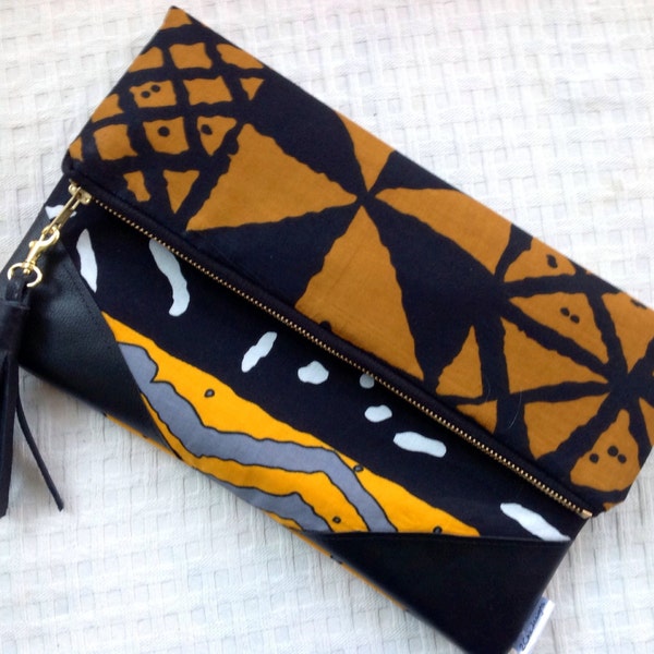 Tribal Clutch, African Print Foldover Clutch Bag, Essoka Clutch