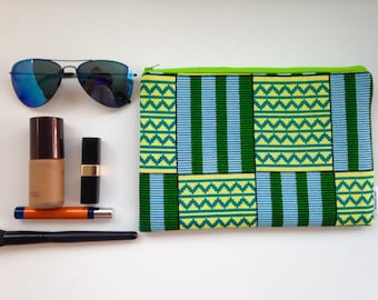 African Print Small Bag, Make up Bag, Green Pouch, Little Green Bag, Spring Gift Guide