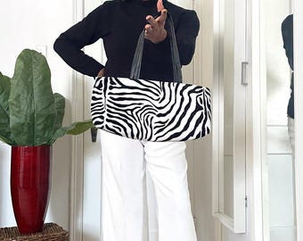 Zebra Print Baguette Handbag: Velvetine Animal Print Purse