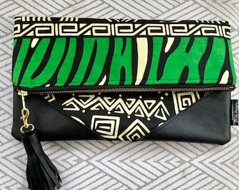 Black and Green Ankara Clutch Bag, Clutch Purse, Gift For Her,