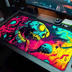 Psychedelic Skull Gaming Desk Mat, Colorful Mousepad, XL Desk Pad, Office Decor, Desk Accessories, Work from Home, Gift for Gamers