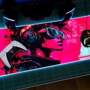 Cyberpunk Girl LED Gaming Mouse Pad, Cyberpunk Mouse Pad, Cyberpunk Style, Graffiti Style, LED RGB, Dystopian Future, Gift For Gamers.