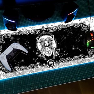 Alfombrilla de ratón LED para juegos con el zodíaco, cartas del tarot, alfombrilla de ratón para astrología, signos del horóscopo, alfombrilla de escritorio XL, patrón de estrellas, signos estelares, constelaciones.