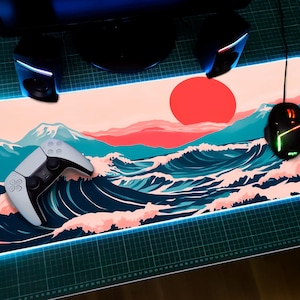Great Wave RGB Gaming Mouse Pad, XXL Gaming Desk Mat, Large Keyboard Mat, Japanese LED Gaming Desk Mat, Aesthetic Mousepad, Gift for Gamers.