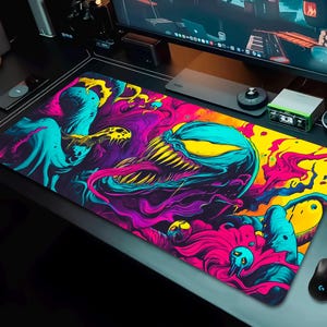 Symbiote Gaming Desk Mat, Super Hero Mouse Pad, Villain Mouse Pad, Psychedelic Large Desk Mat, Gift For Gamers, XL Mat, Comic Desk Mat.