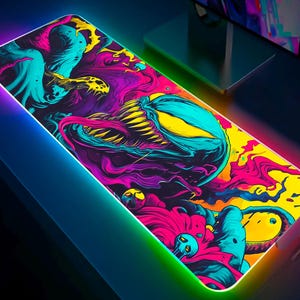 Symbiote LED Gaming Mouse Pad, Super Hero LED Desk Mat, Villain Mouse Pad, Psychedelic Mouse Pad, Gift For Gamers, Comic Desk Mat.