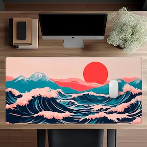 Great Wave Gaming Desk Mat, XXL Gaming Mouse Pad, Large Keyboard Mat, Japanese Gaming Desk Mat, Aesthetic Mousepad, Gift for Gamers.
