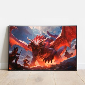 Dragon Battle Poster, Dragon Boss Fight, RPG Party, Dark Fantasy, Medieval Fantasy, Fire Dragon, Wall Decor, Gift for Gamers.