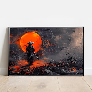 Samurai Acrylmalerei, Japan-Druck, Samurai Poster, Ronin, aufgehende Sonne, Dark Fantasy, Samurai Leinwand, Feudalismus Japan Kunst, Wanddekor.