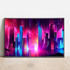 Cyberpunk City Poster, Retrowave Style, Synthwave Poster, Japan City, Neon Lights, Cyberpunk Print, Gift For Gamers, Digital Download.