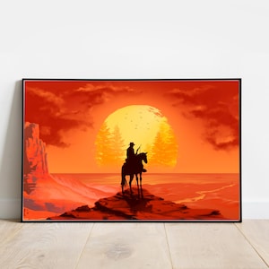 Wild West Outlaw Poster, Cowboy Print, Red Poster, Outlaw Print, Video Game Print, Game Poster, Gift for Gamers, Wall Decoration.