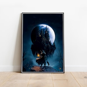 Blutmond Poster, Videospiel Wandkunst, Gothic, Dark Fantasy, Ästhetik, Hunter Print, Eldritch Horror, Lovecraft inspiriert, Geschenk für Gamer.