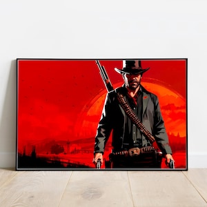 Wild West Outlaw Poster, Cowboy Print, Red Poster, Outlaw Print, Video Game Print, Game Poster, Gift for Gamers, Wall Decoration.
