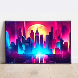 Cyberpunk City Poster, Retrowave Style, Synthwave Poster, Japan City, Neon Lights, Cyberpunk Print, Gift For Gamers, Digital Download.