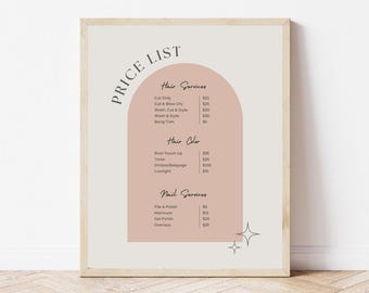 Custom Price List Template, DIY Small Business Sign, Editable Canva Printable, Retro Template for Nail Hair Beauty Lash Spa Laser Massage