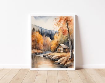 Herfstmuurkunst, herfstmuurdecor, herfstafdruk, herfstmuurkunst, digitaal schilderen herfst, herfstdecor, herfstafdrukbaar, aquareldecoratie