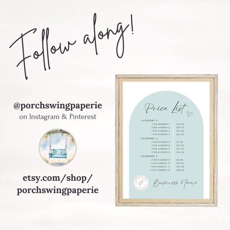 Custom Price List Template, DIY Small Business Sign, Editable Canva ...