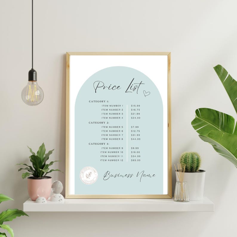 Custom Price List Template, DIY Small Business Sign, Editable Canva ...