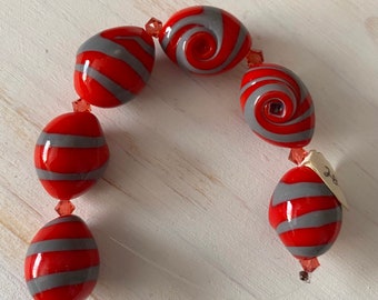 Red & Gray Swirl Beads