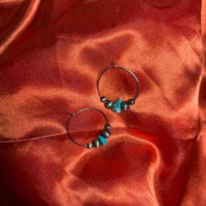 Navajo Pearl and Turquoise Hoop Earrings