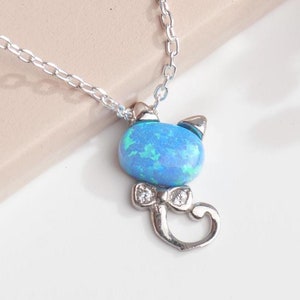 Silver Cat necklace Pet necklace Tourquoise Stone Cat For Lover Gift Cat necklace Silver Cat Jewelry Tourquoise necklace Tourquoise Jewelry