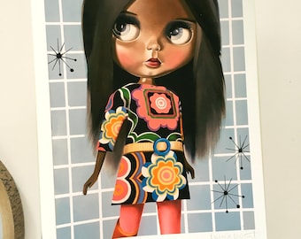 Blythe Doll A4 Art Print / 'Sixties Sister' / black girl beauty / swinging sixties / 60s / Carnaby Street